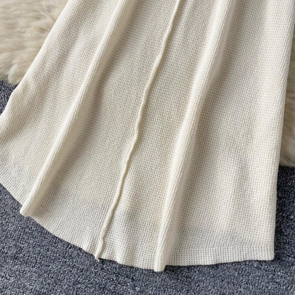 Foamlina Pure Color Knitting Dress для женщин Элегантный V-образный вырез без рукавов Летняя мода Тонкий вырез вечернее длинное платье