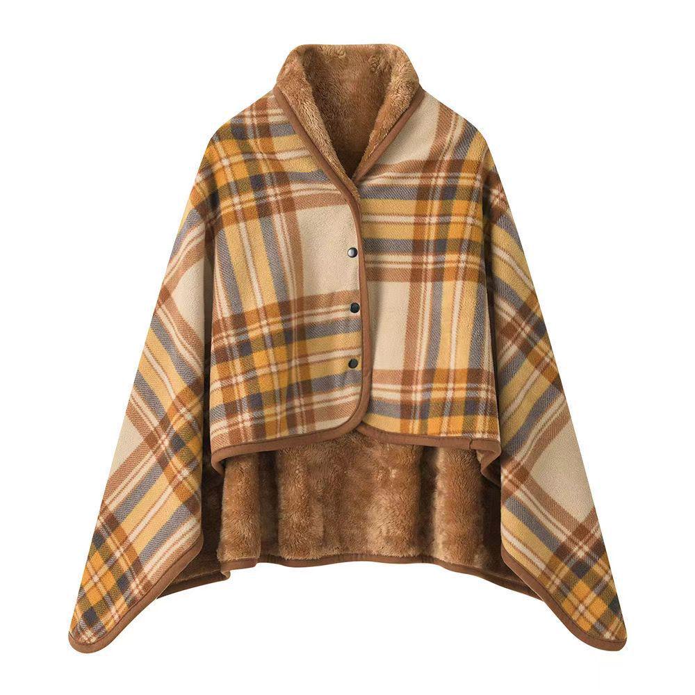 New Fall/Winter Blue Check Shoulder Wrap: Multifunctional, Extra Thick, Warm Shawl, Blanket, and Nap Cape.