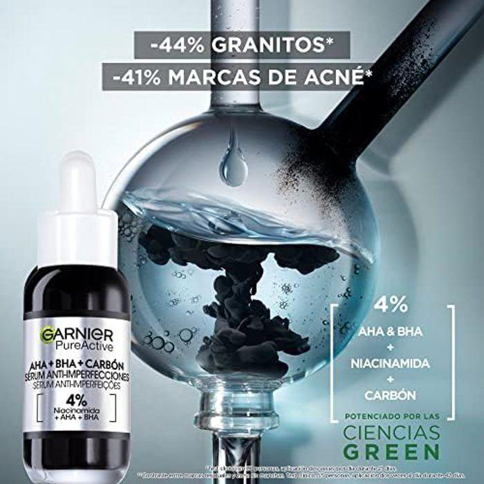 Sérum anti-imperfections - GARNIER - PURE ACTIVE AHA + BHA + CARBÓN - 30 ml - Sans parabène - Tous types de peau