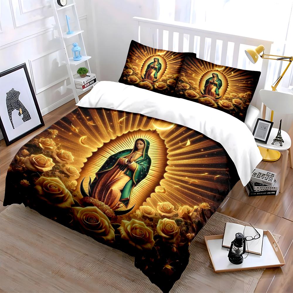 Virgin Mary and Golden Rose Bedding Set Bedding set (1 duvet cover, 2 pillowcases, duvet not included)