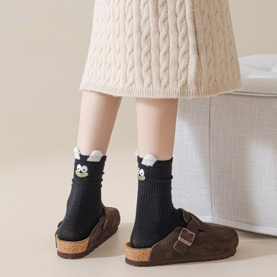 Милые носки до щиколотки с мультяшной вышивкой, забавные носки в рубчик для повседневной носки, смешные носки с плюшевыми ушками для женщин, рождественский подарок