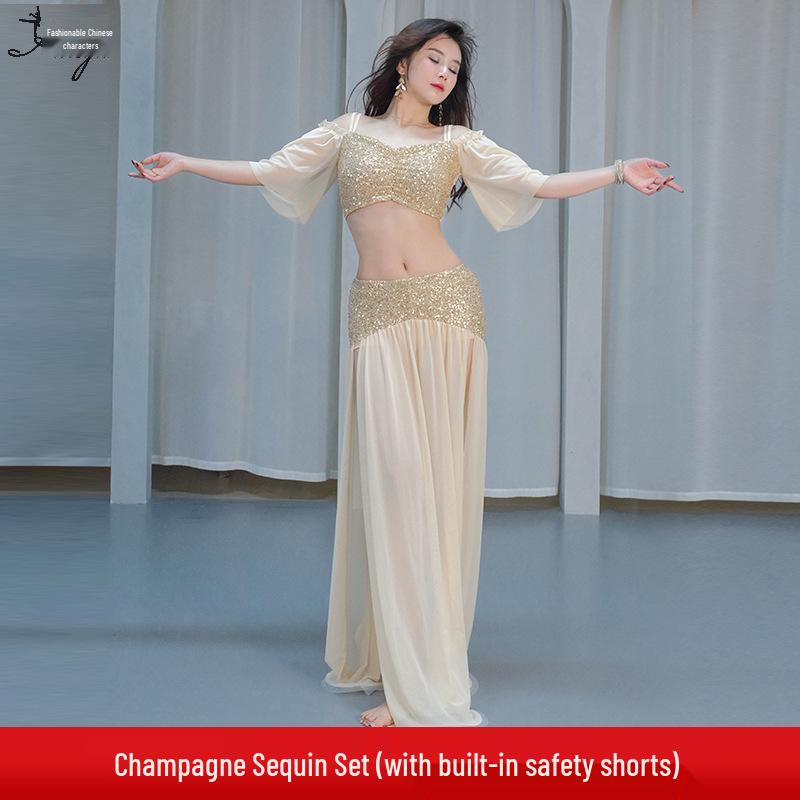2025 Лето Сексуальный Расшитый Блестками Высококлассный Комплект для Танца Живота – Костюм для Практики и Выступлений