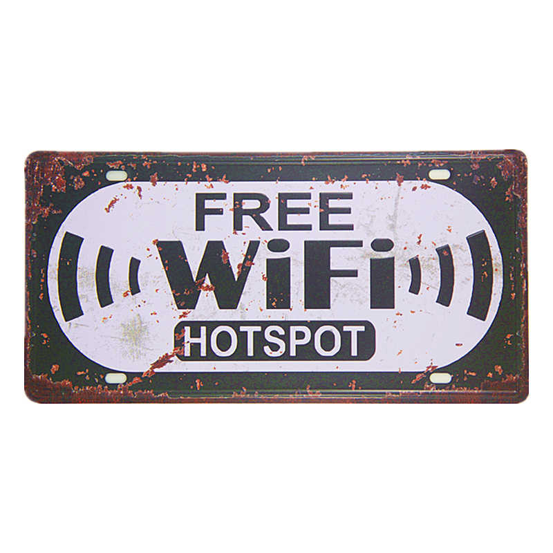 Car License Plate Shabby Chic Tin Sign Free Wifi Warnning Poster Beer Ads Plaques Restaurant Cafe Bar Pub Wall Stickers Decor