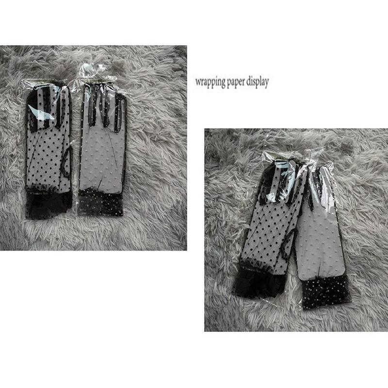 Pair Grace Autumn Summer Women Short Tulle Gloves Stretchy Lace Spots Lotus