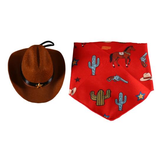 Yousheng Pet Cowboy Costume Dog Cowboy Hat And Bandana Scarf Set Pet Halloween Christmas Party Cosplay Accessories for Cats Small Medium Dogs