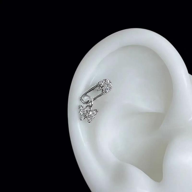 Сверкающие Титановые Стальные Ушные Кликеры Бабочка Гвоздик С Защитной Булавкой Пирсинг Хряща Уха Серьга Ручной Работы Боди-Украшение