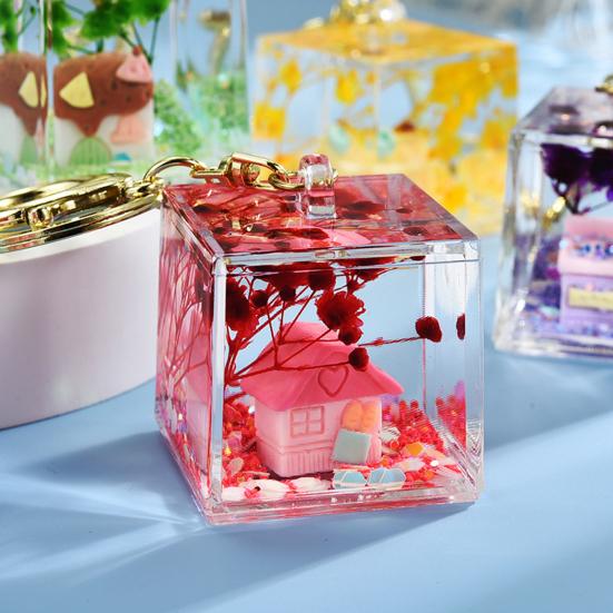Брелок с песочной картиной, миниатюрная сказочная сцена, мини-прозрачный кубик, шарм для рюкзака, для сумок, ключей, кошелька, аксессуар