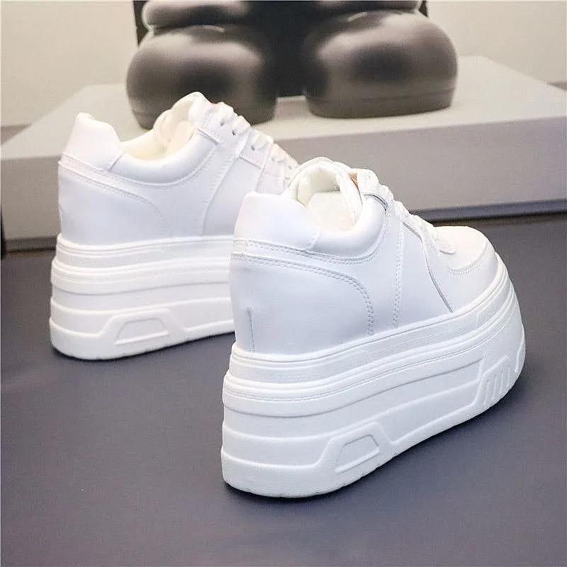 High Platform Shoes Women New Autumn Chunky Sneakers Designer Thick Sole Leather Sports Shoes Breathable Sneakers Woman