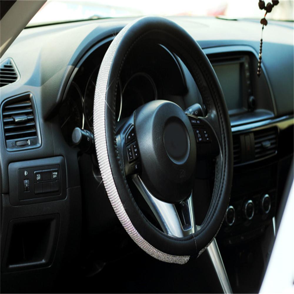Черный 15'' 38см PU Кожа Кристалл Чехол на руль автомобиля со стразами