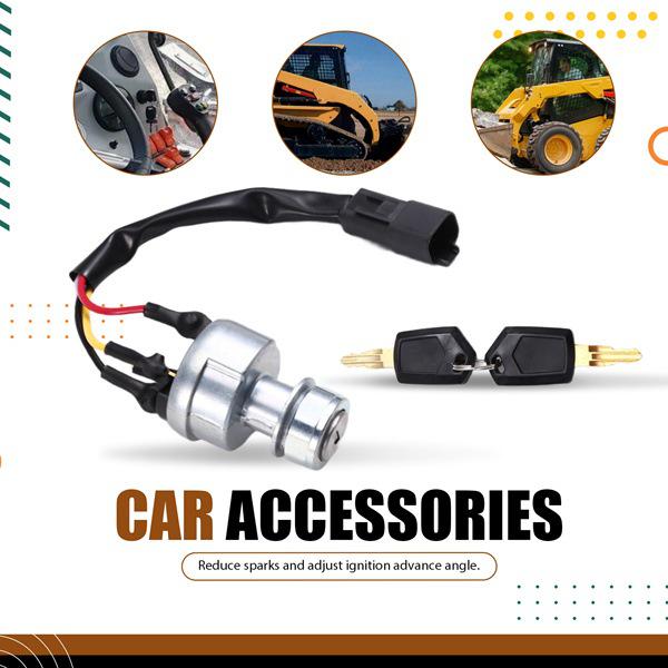 Ignition Switch with Key for Caterpillar Models: 277B, 246, 262, and 232B. Model Number: 142-8858.