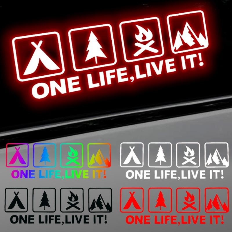 Car Reflective Sticker Universal Car Motorcycle Body One Life Live It English Decal Car Window Camping Pattern Reflective Decal