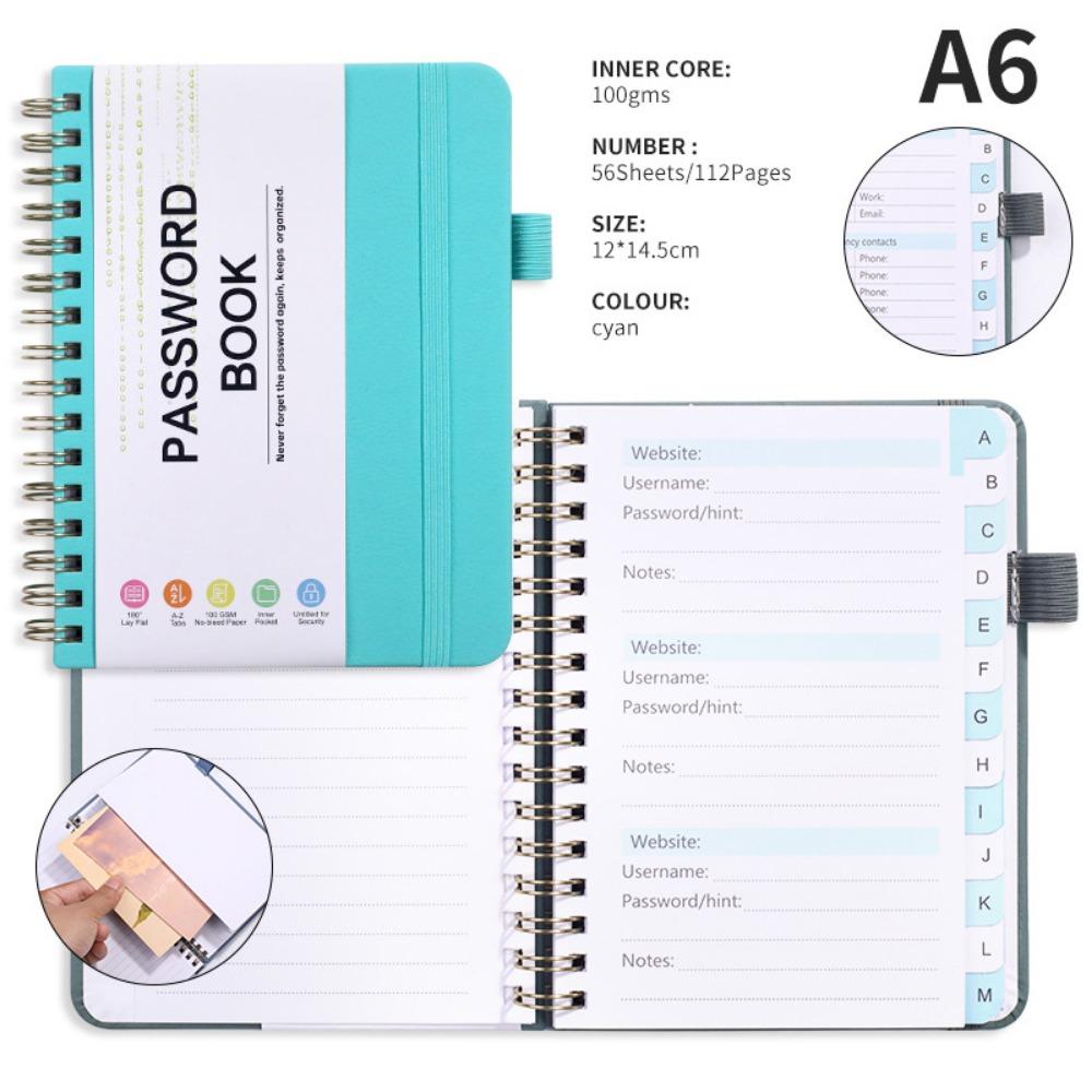 With Alphabetical Tabs Pocket Password Keeper Book Coil Book A6/B6 Size Password Keeper Notebook Portable with Penholder