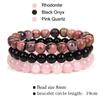 8mm Natural Stone Bracelet Set 3Pcs/set Rhodonite Rose Pink Quartzs Moonstone Amethysts Hematite Bracelets For Women Men Jewelry