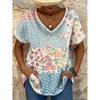 Женская модная футболка с цветочным принтом, модные короткие рукава, V-образный вырез, обычные топы, повседневные футболки с принтом, летние повседневные топы Y2K