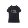 Li Ning Gradient Logo Print Round Neck Short Sleeve T-Shirt Women Tops Black AHSR548-2