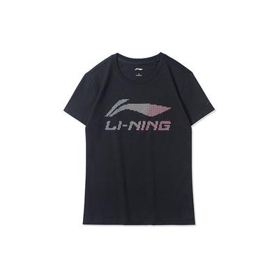 Футболка с логотипом Li Ning Gradient Logo Print Round Neck Short Sleeve T Shirt Women Tops Black AHSR548-2