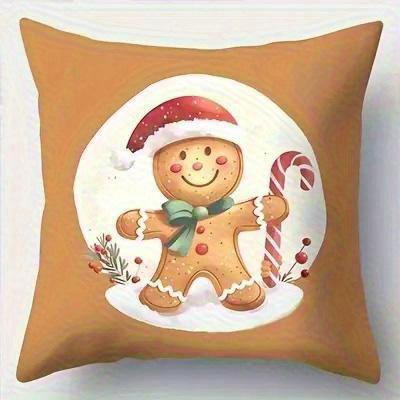 Home Decor Christmas Gingerbread And Festive Prints Pillow Covers Pattern Cushion Cover Suitable For Sofa Bedroom Car Pillow