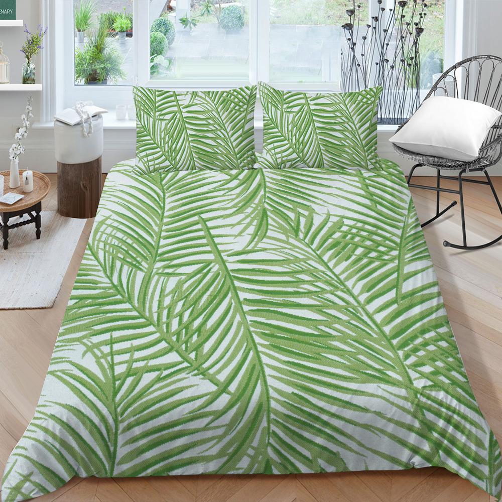 Семейное постельное белье, односпальная двуспальная кровать, полноразмерная серия с растительным принтом, постельное белье с узором в виде листьев, наволочка и пододеяльник, моющееся украшение для дома