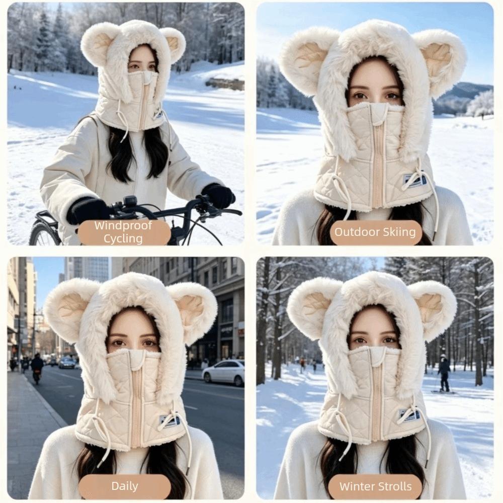Zipper Full Face Neck Warmer Windproof Winter Integrated Cap Warm Winter Balaclava Hat Winter
