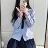 Girl Long Sleeve Solid Color Shirt With Pleated Design For Casual Wear