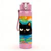 1PC Color Block Black Cat Canvas 750ml Color Plastic Sports Water Bottle Leakproof Flip Straw Lid Suitable for Sports Office Home Use