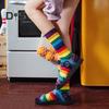 6 пар зимних носков унисекс с разноцветными радужными полосками, средней длины, эластичные, сохраняющие тепло, нескользящие, толстые, для пар, повседневные спортивные носки