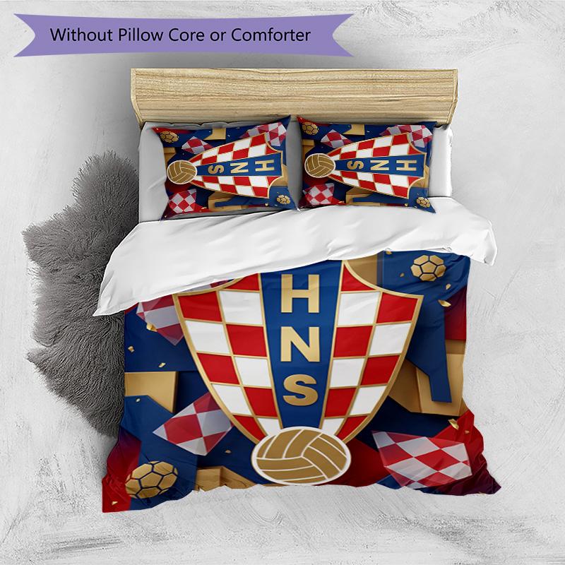 Croatia Football Printed Bedding 3 Piece Set Cozy Breathable Bed Cover Set as Housewarming Holiday Gift
