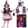 Костюм ведьмы для Хэллоуина для девочек, блестящее платье с принтом звезд и остроконечная шляпа, комплект с волшебной палочкой и сумкой для конфет
