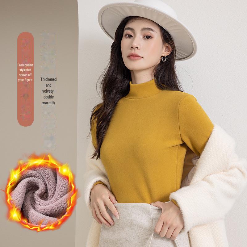 Women's Plush Thickened Half-High Collar Top - Stylish Autumn/Winter 2023 Innerwear