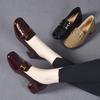 Round Head Small Leather Shoes Women's 2025 Autumn New Cow Patent Leather Metal Buckle Thick Heel Loafers British Style Square Heel Single Shoes