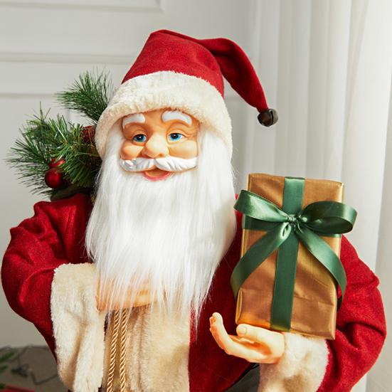 Рождественская фигурка Санты Стоящая фигура Санта-Клауса с мешком подарков и подарочной коробкой Рождественское украшение для праздничной вечеринки Домашний декор