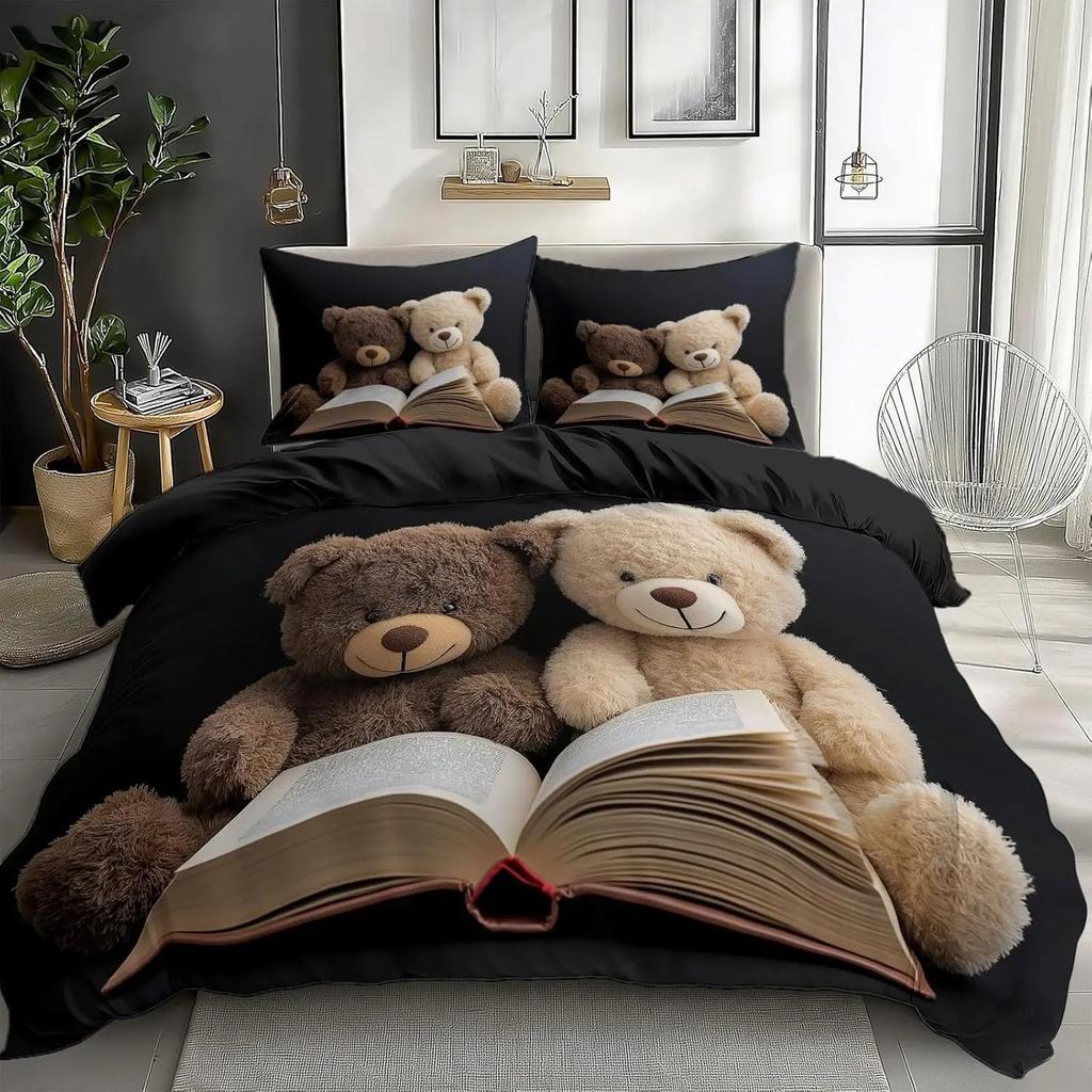 Cartoon Bear Print Bedding Set 2/3pcs Duvet Cover Pillowcase Cute Print for children Single/ Queen King Size Bedroom Decor Gift