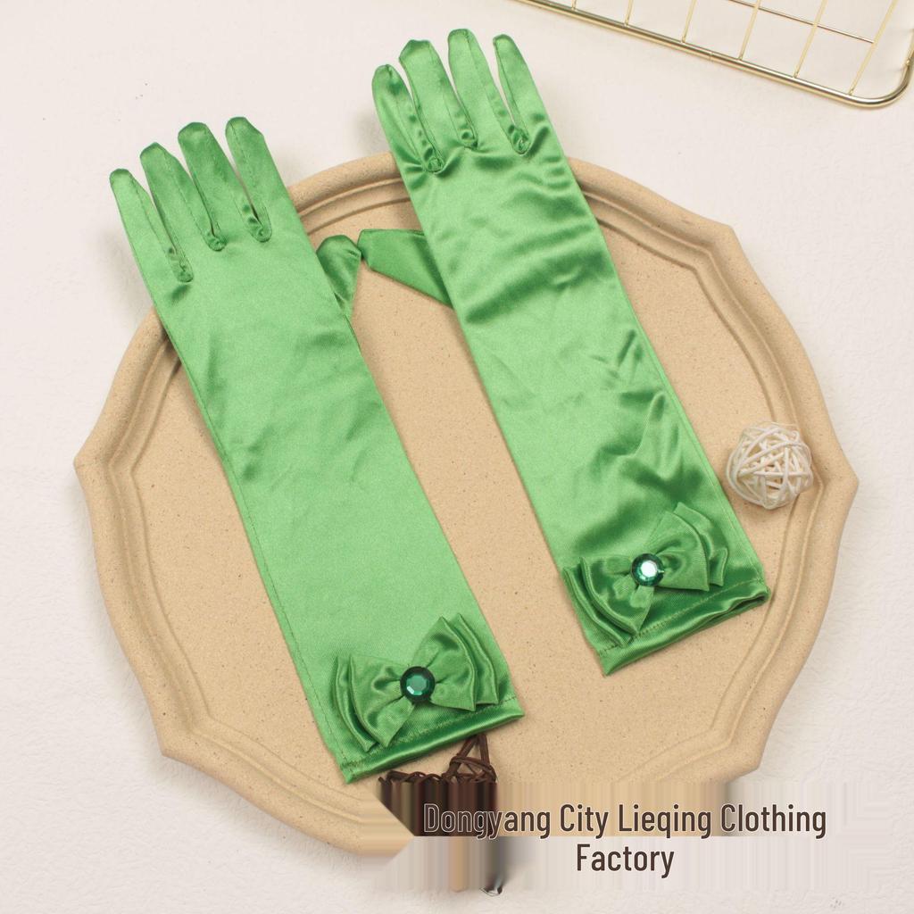 Princess Elsa Kids' Satin Gloves – Snow White Frozen Sophia Bow Performance Long Gloves