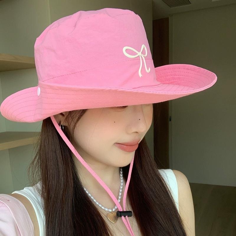 Fashion Bucket Hat Bow Embroidery UV Protection Quick Dry Cap for Summer Hiking Camping Travel Casual Outdoor Use