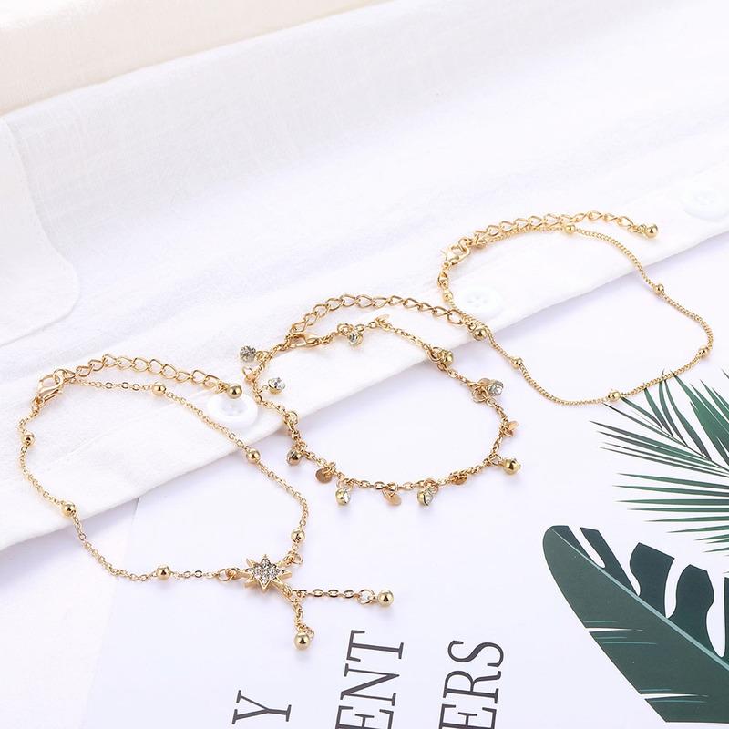 Bohemia Multilayer Anklet Set Sequ Star Ankle Bracelets for Women Beach Foot Jewelry Leg Chain