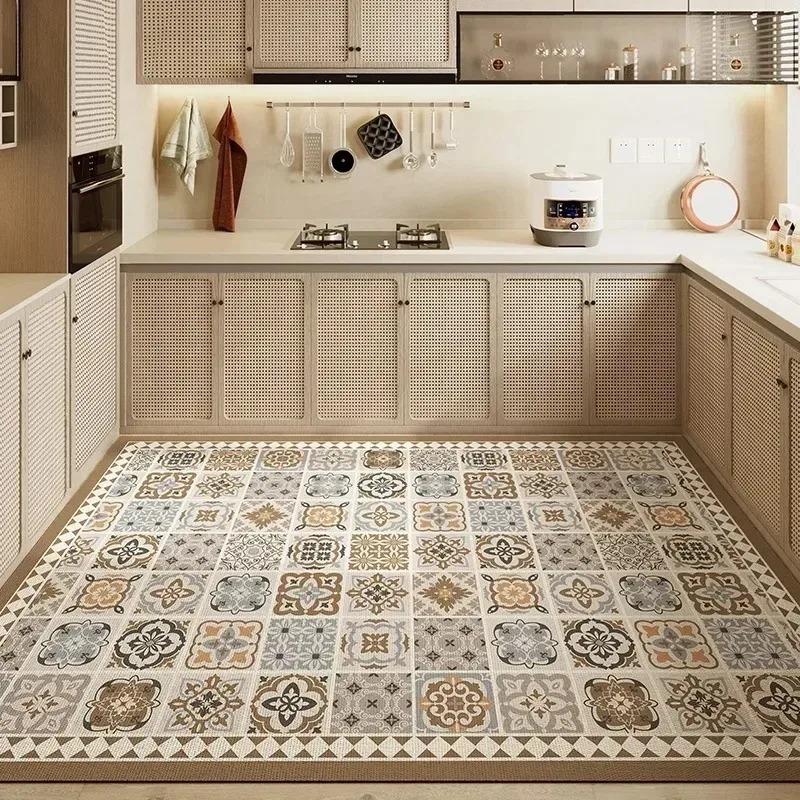 Коврик для кухни ПВХ коврик большого размера водонепроницаемые нескользящие ковры кожаные антимасляные коврики для ног ретро домашний декор ковер