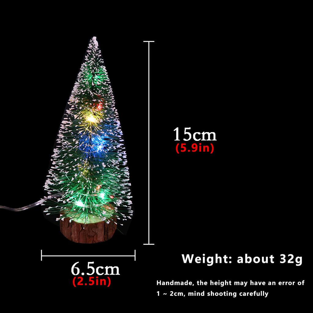 Мини-искусственные рождественские елки Маленькие рождественские елки из сизаля со снегом и морозом с деревянной основой и светодиодными фонарями Деревья с кистями для бутылок на Рождество Домашний праздничный декор