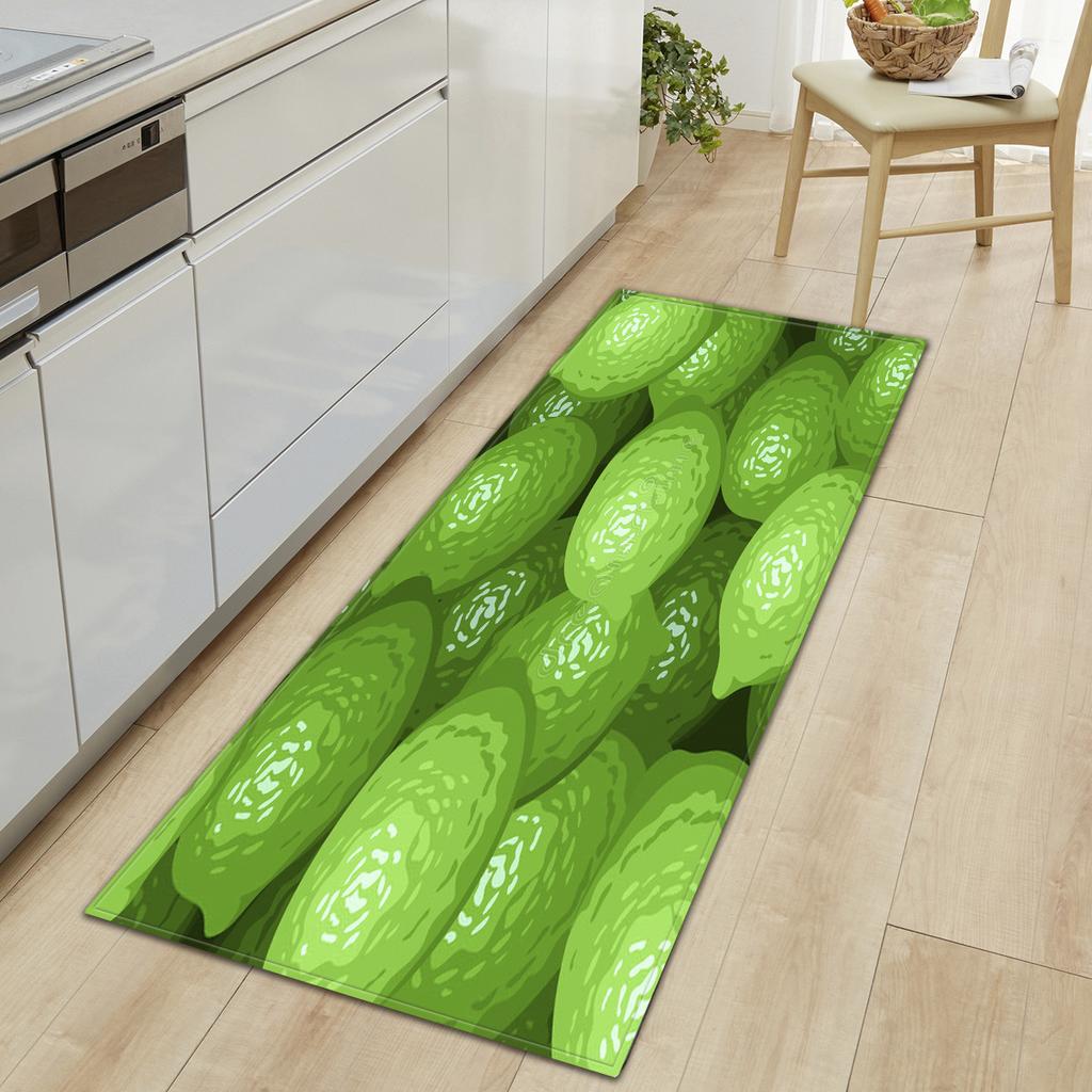 Кухонный коврик со свежими фруктами и овощами. Мягкий утолщенный кухонный коврик. Водонепроницаемый нескользящий маслостойкий напольный коврик.
