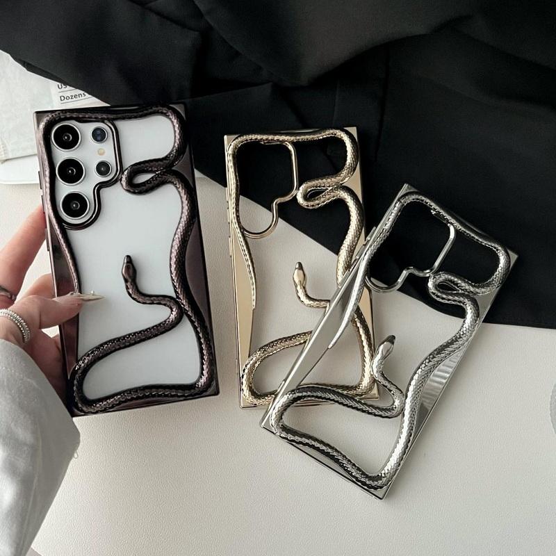 3D Змеиное покрытие Мягкий силиконовый чехол для телефона для Samsung S25 Ultra и других - Ударопрочный, Полый дизайн в нескольких цветах
