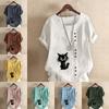 Women's Fashion Cute Black Cat Prined Short Sleeve T-shirt Loose Cotton Shirt Casual Loose Summer Blouse Tops Plus Size