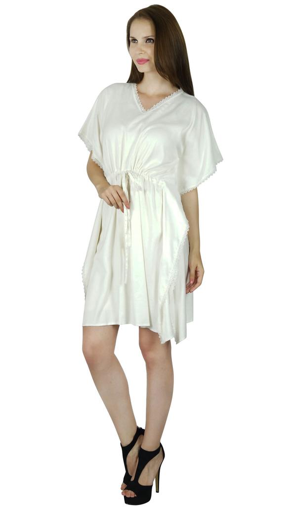 Bimba Женский короткий белый кафтан из вискозы, слегка прозрачный кафтан