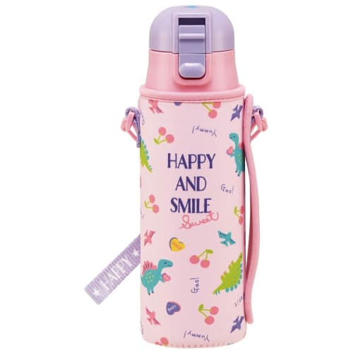 Skater Children's Stainless Steel Water Bottle, Direct Drinking, 470ml, Happy & Smile, Child-friendly, Lightweight Type, Girls, Comes with Exclusive C