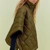 Autumn and Winter New Women Standing Neck Loose Medium Sleeve Diamond Quilted Waterproof Cloak Coat