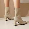 Krazing Pot Флок Осенне-зимняя обувь Странный стиль Каблуки Супер Размер Красивые сапоги с острым носком Теплые ботильоны на молнии
