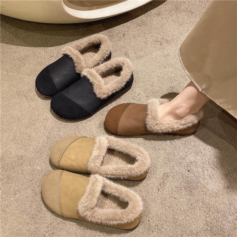 Fashion Aphixta Soft Furry Loafers Flat With Women Shoes Black Casual Round Toe Flats Woman Classic Shoe Autumn Winter Loafers