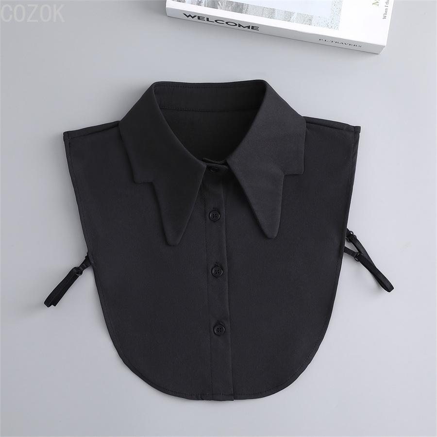 Women's Solid Colour Black White Vertical Small Flip Collar Versatile Shirt Jumper Jumper Fashion Lace False Collar Four Seasons