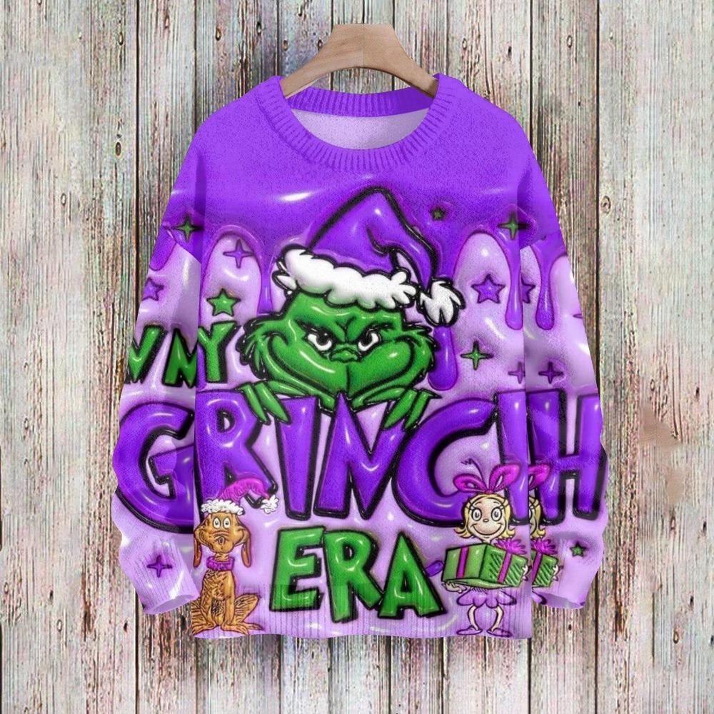 Christmas Fashion Men Women's T-shirt Green Monster Print O-Neck Pullover Top Casual Outdoor Sweatshirt Kids Tees Top Clothing