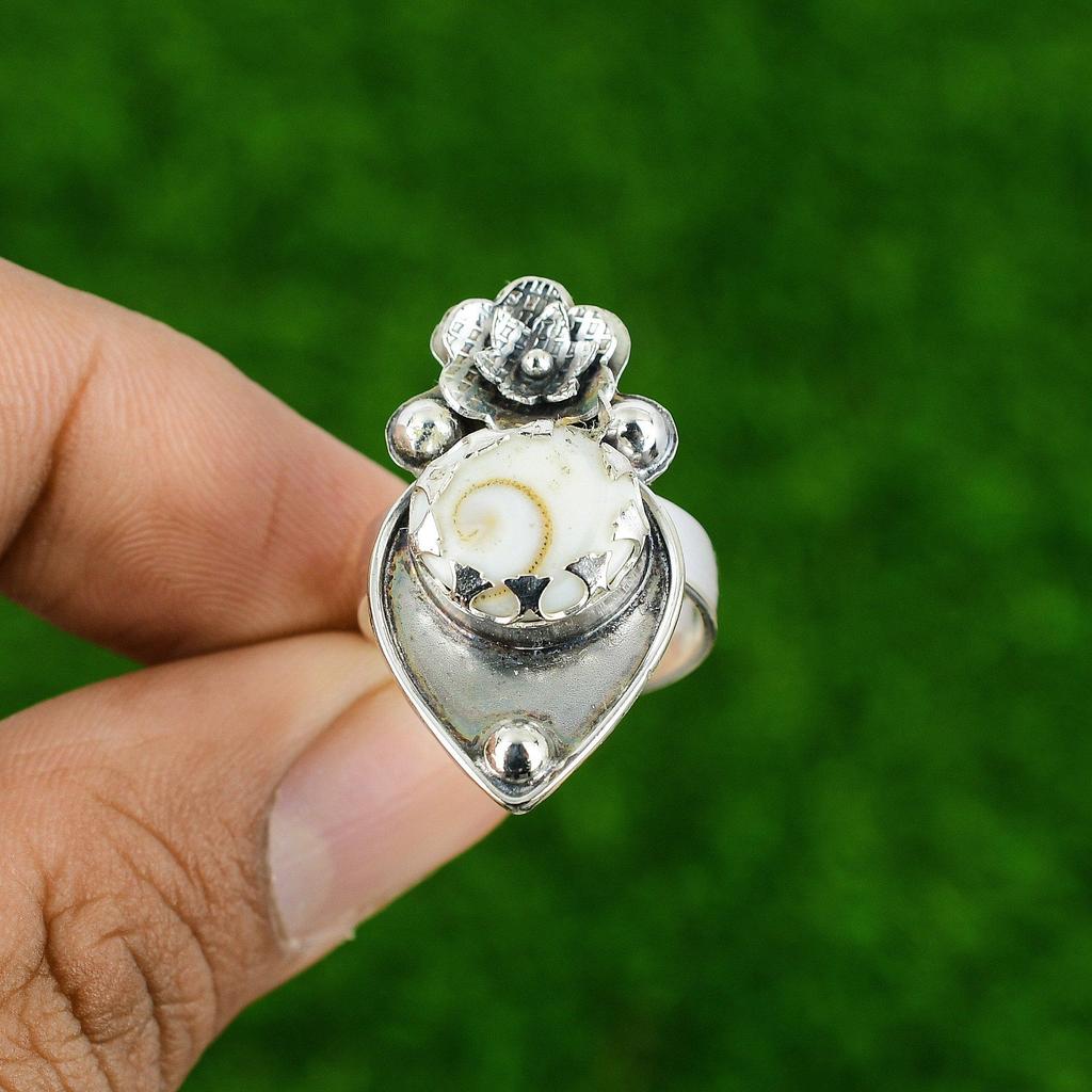 Natural Shiva Eye Shell Promise Flower Adjustable Ring 925 Silver For Girls