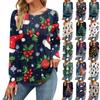 Женская мода Рождественские принтованные платья Осенние повседневные топы Длинные рукава рубашки Свободные пуловеры