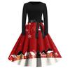 Women's Fashion Vintage Long Sleeve Round Neck Christmas Printed Party Gown Dress